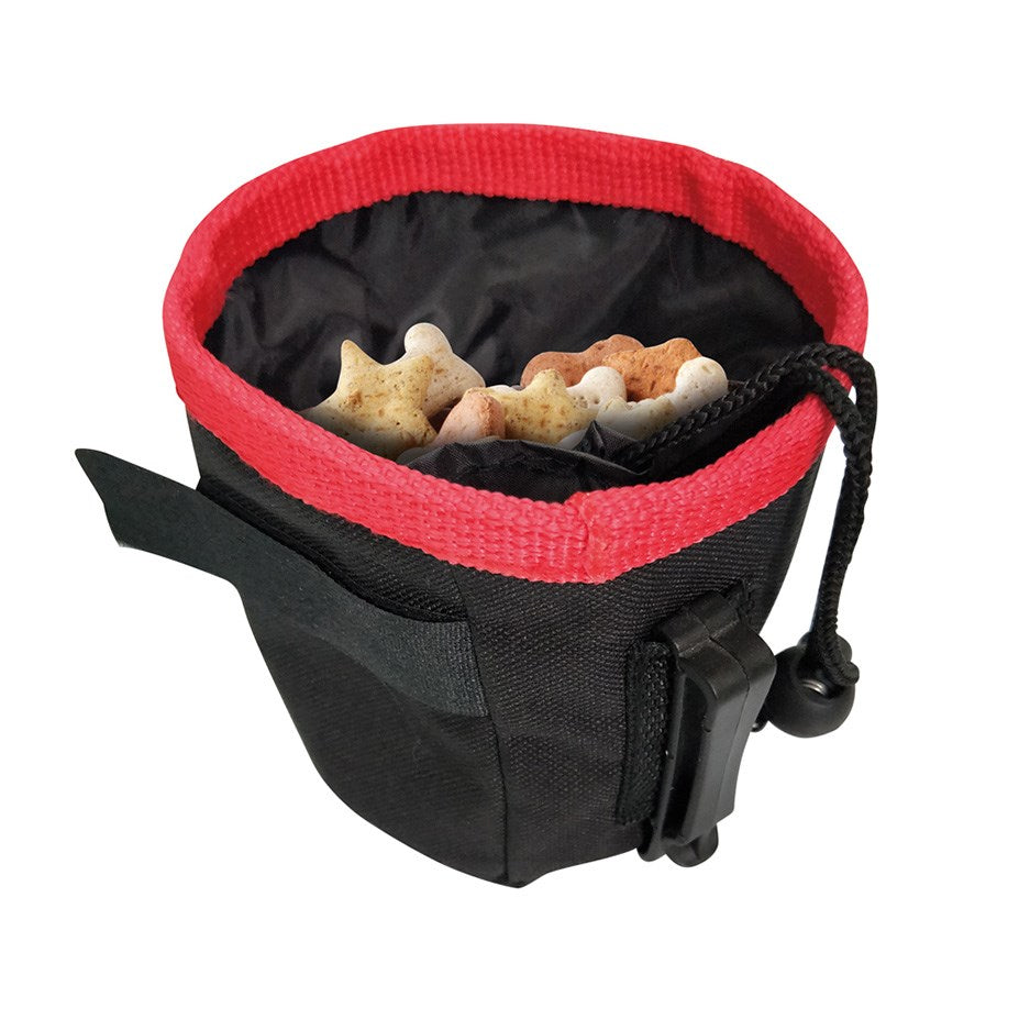 black and red training treat bag with drawstring