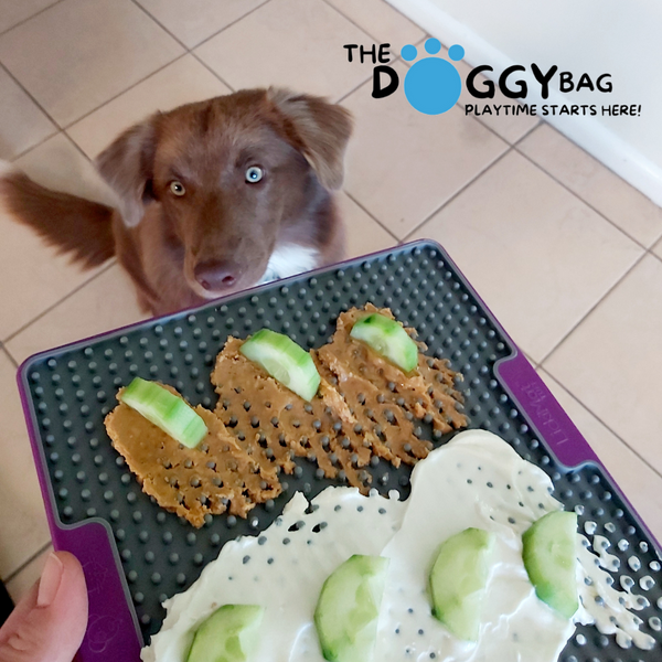 Simple dog enrichment with the LickiMat Soother slow feeder lick mat for dogs.