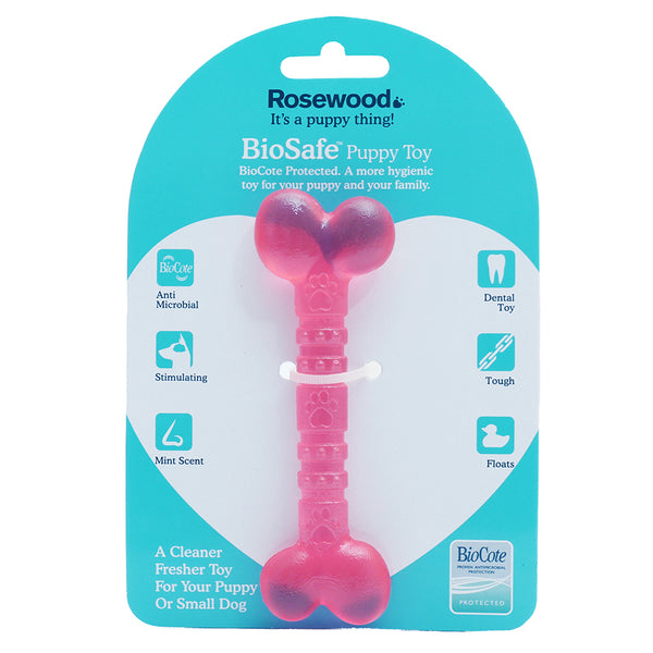 Rosewood Biosafe Puppy Chew Toy Bone Pink