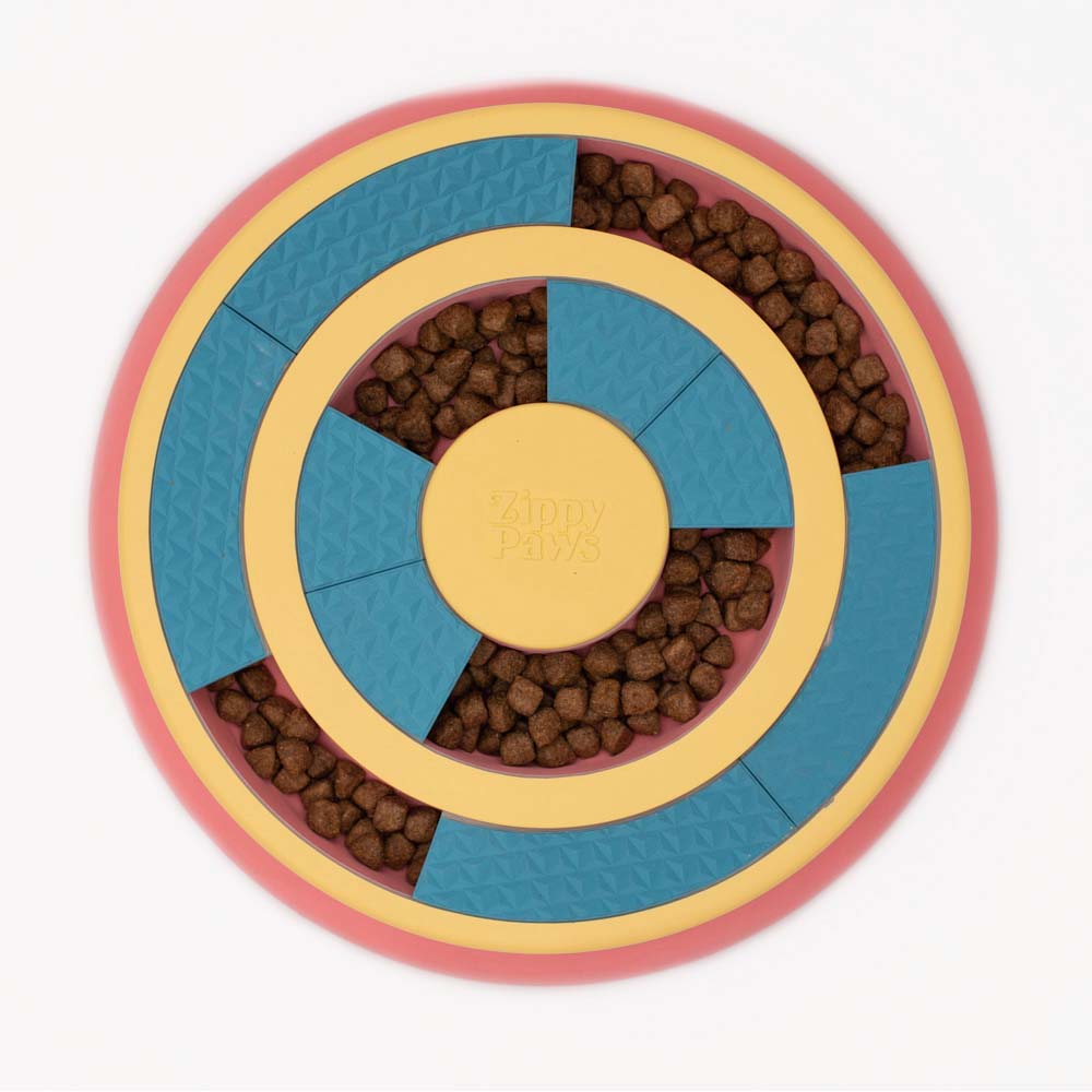 Zippy Paws Smarty Paws Wagging Wheel Puzzle slow feeder for dogs, mentally stimulating, providing a challenge while being a slow feeder for your dog.