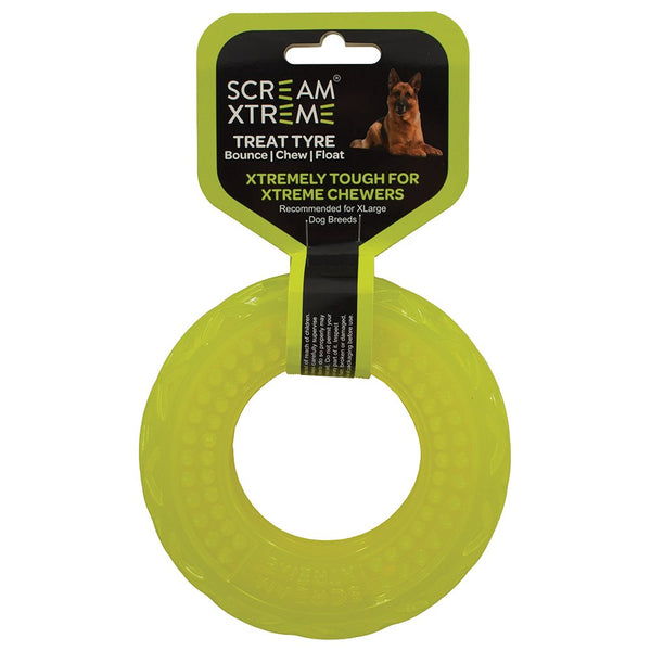 Scream Xtreme Treat Tyre Loud Green XLarge Tough Dog Toy for Power Chewers