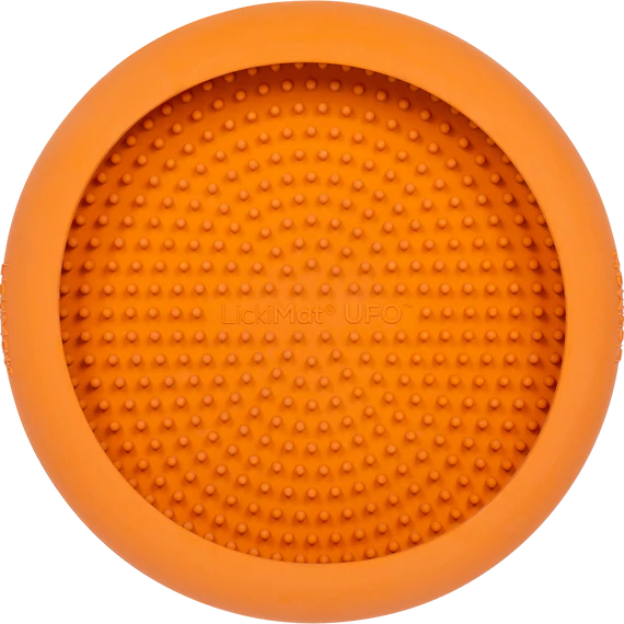 LickiMat® UFO is the ideal soothing aid when it comes to grooming, Bath time or for use just as a Lick mat. Made for use on vertical surfaces, UFO design to catch Saliva and food.   The little nubs soothe your dog as they lick, helping reduce stress and anxiety.