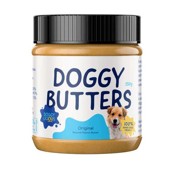 Doggylicious Doggy Butters. Australian made and no nasties, perfect for use in dog enrichment for example lickmats and treat dispensers