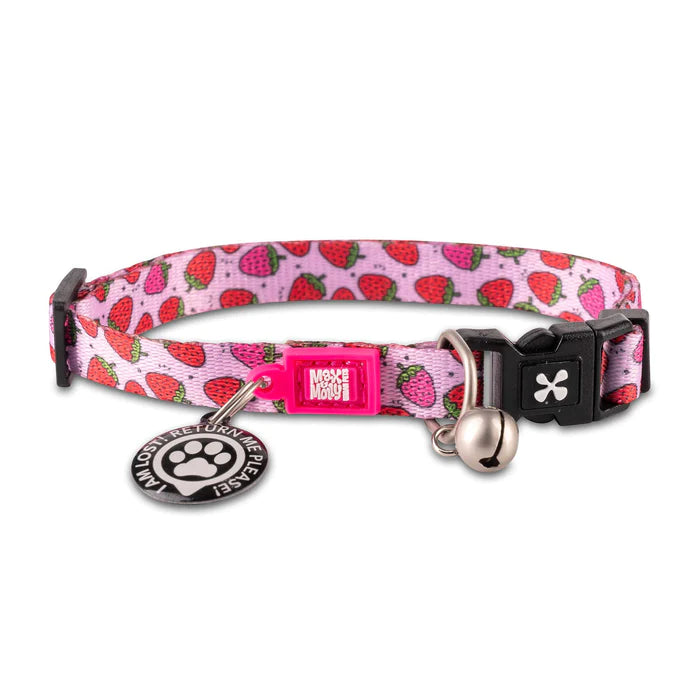 Max and Molly Urban Pets Cat Collar in Strawberry Dream Design.