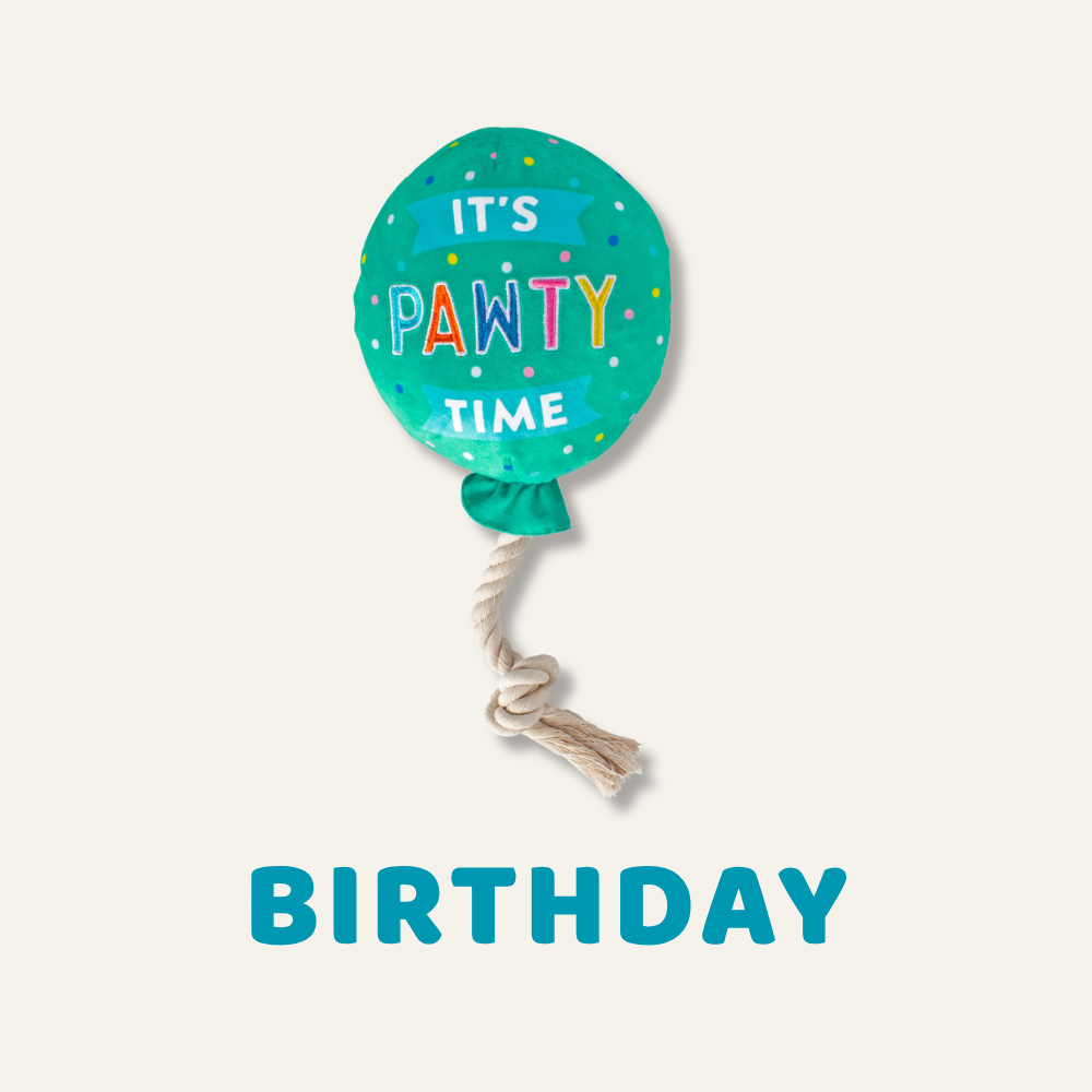 Dog Birthday Gifts, Fringe Studio "It's Pawty Time" Balloon Plush Dog Toy, Plush squeaky dog toys