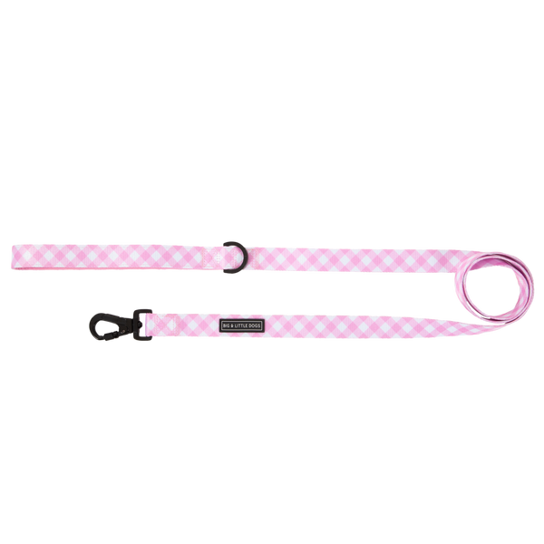 Big And Little Dogs-DOG LEASH: Pink Milk Gingham