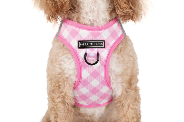 Big And Little Dogs- STEP-IN DOG HARNESS: Pink Milk Gingham