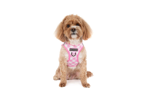 Big And Little Dogs- STEP-IN DOG HARNESS: Pink Milk Gingham