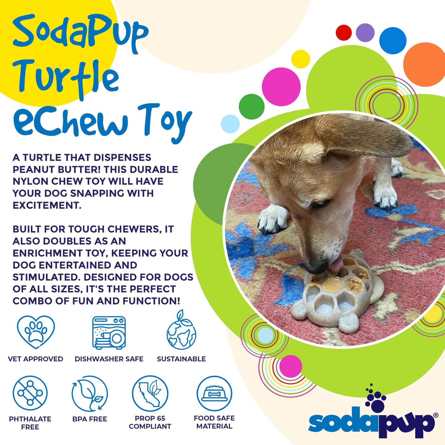 Soda pup Turtle nylon chew toy for dogs. Suitable for power chewers. Tough dog toys.
