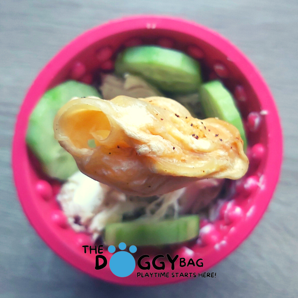 Dog slow feeder enrichment bowl by The Doggy Bag. Pictured the Yoggie Pot from LickiMat .