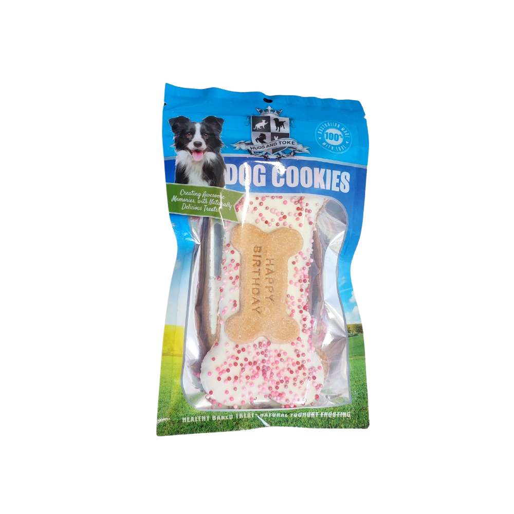 Huds and Toke Happy Birthday Bone Cookie Dog Treat-Pink