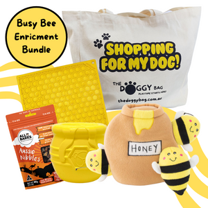 NEW "Busy Bee" Enrichment Dog Toy and Treat Doggy Bag Bundle