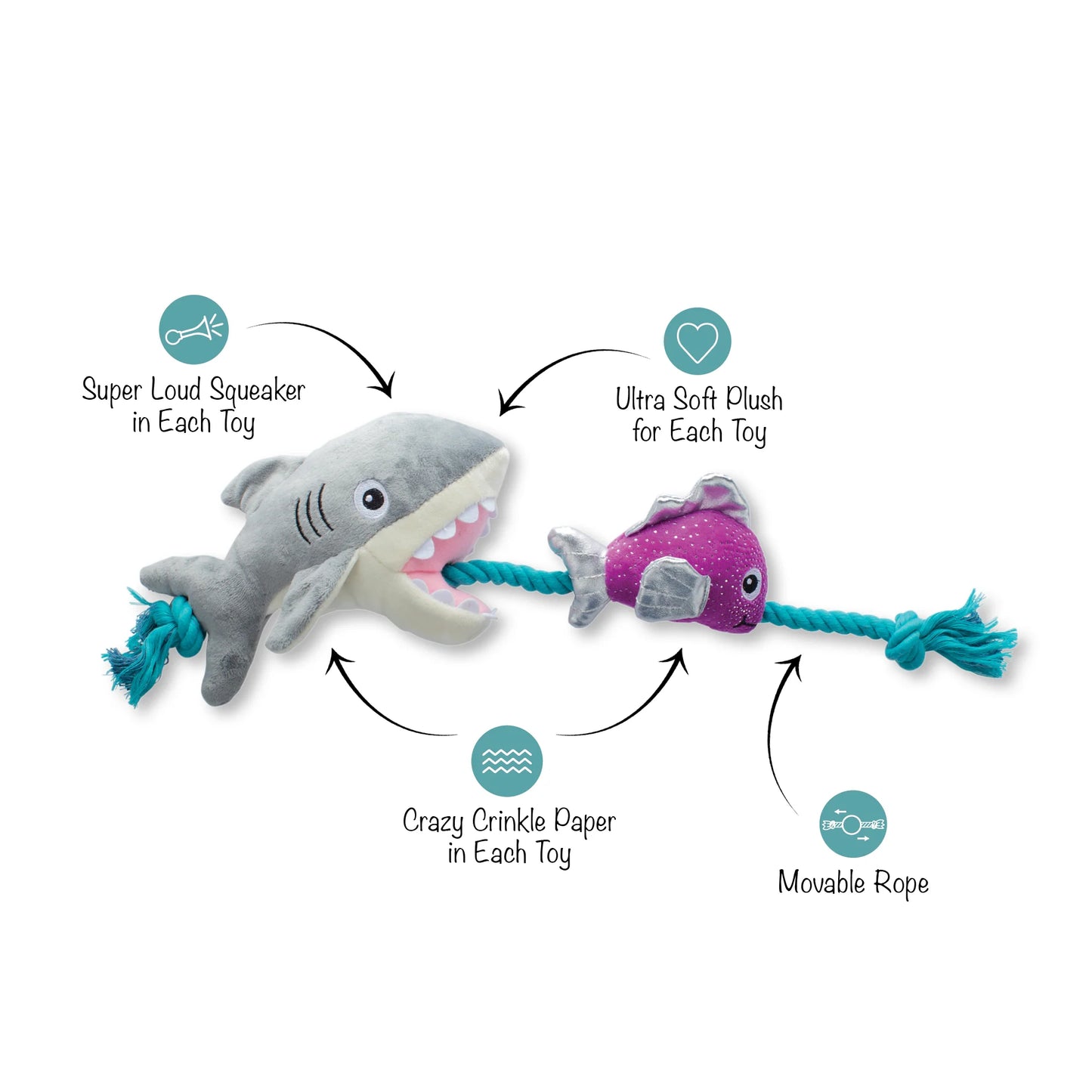 Fringe Studio "Shark Bait" Plush Dog Toy With Rope