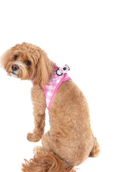 Big And Little Dogs- STEP-IN DOG HARNESS: Pink Milk Gingham