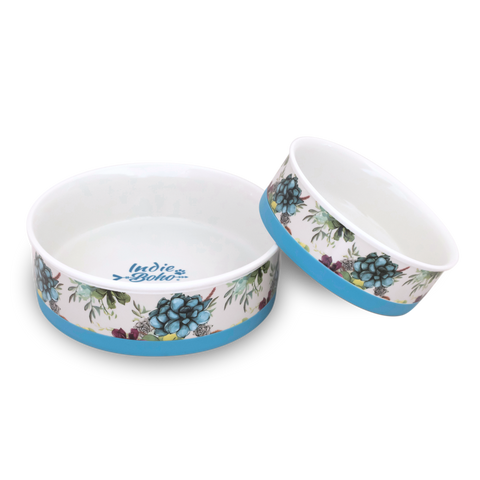 Indie Boho-Succulent Medley - Designer Dog Bowls
