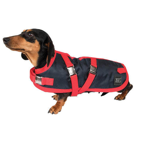 Zeez- Supreme Dachshund Dog Coat- Navy/Stone and Red