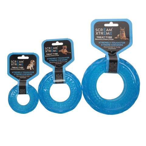 Scream Xtreme Treat/Chew Tyre Dog Toy Loud Blue