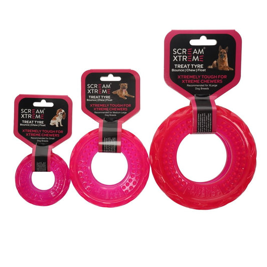 Scream Xtreme Treat/Chew Tyre Dog Toy Loud Pink