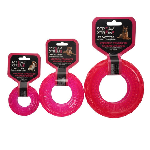Scream Xtreme Treat/Chew Tyre Dog Toy Loud Pink