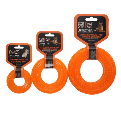 Scream Xtreme Treat/Chew Tyre Dog Toy Loud Orange
