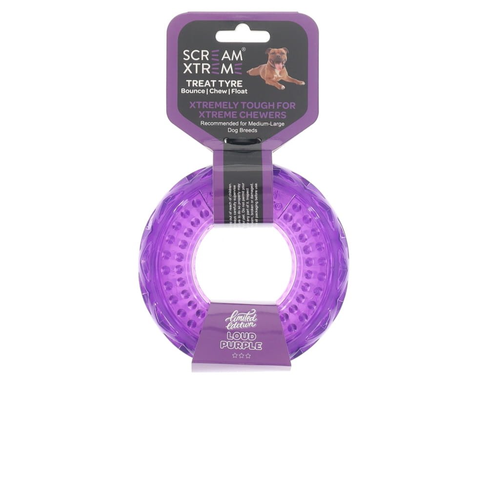 Limited Edition- Scream Xtreme Treat/Chew Tyre Dog Toy Loud Purple