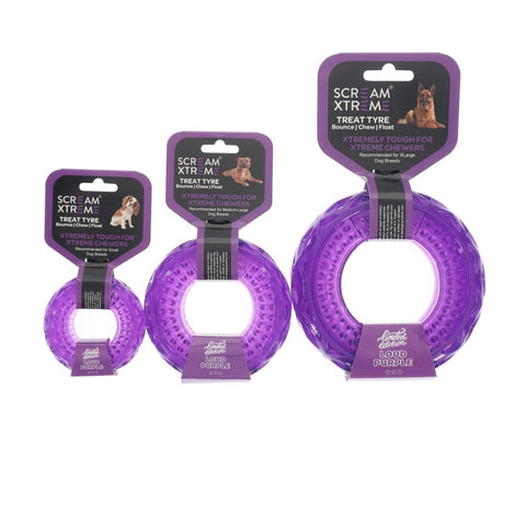 Limited Edition- Scream Xtreme Treat/Chew Tyre Dog Toy Loud Purple