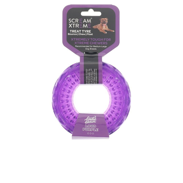 Limited Edition- Scream Xtreme Treat/Chew Tyre Dog Toy Loud Purple