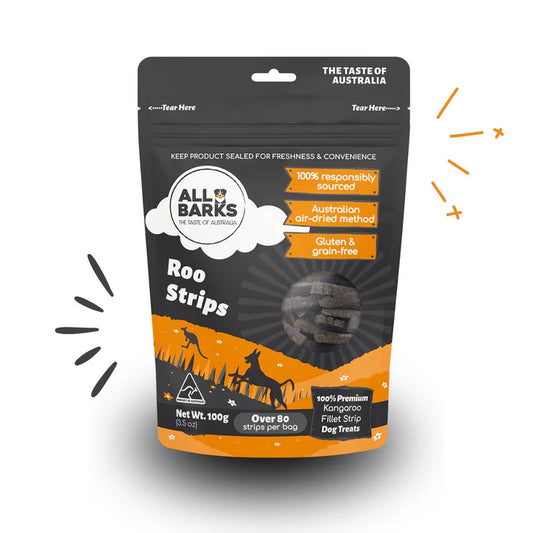 NEW All Barks Roo Strips 100g