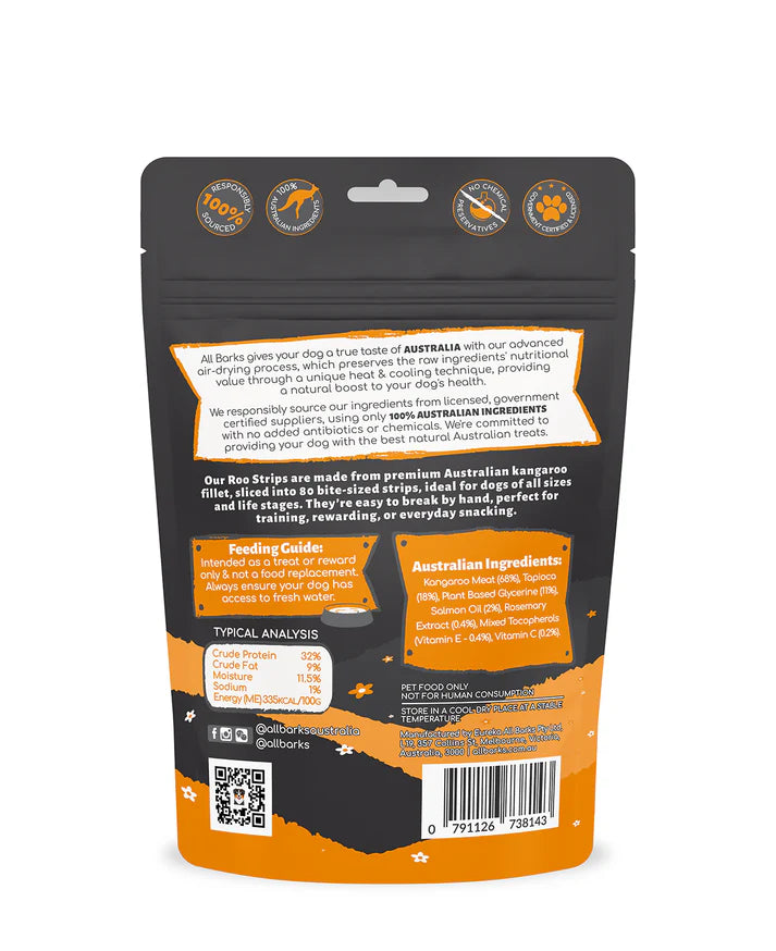 NEW All Barks Roo Strips 100g