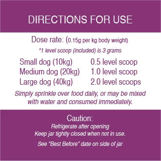 Purple Boost Immuno Supplement for dogs dosage guide