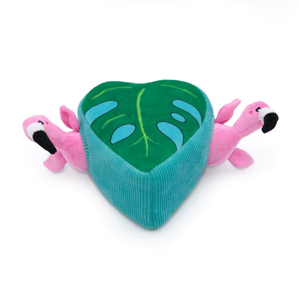 Zippy Paws Burrow Interactive Dog Toy- Flamingoes in a Monstera Leaf