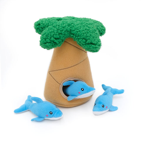 Zippy Paws Burrow Interactive Dog Toy- Dolphins in a Palm Tree