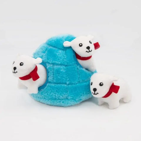 Zippy Paws Burrow Interactive Dog Toy - Polar Bear Igloo with 3 Squeaky Bears
