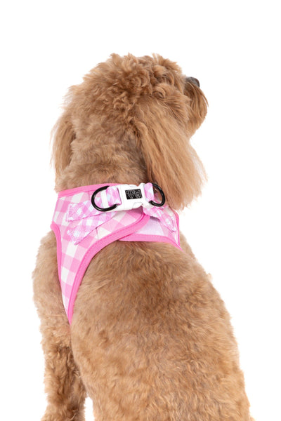 Big And Little Dogs- STEP-IN DOG HARNESS: Pink Milk Gingham