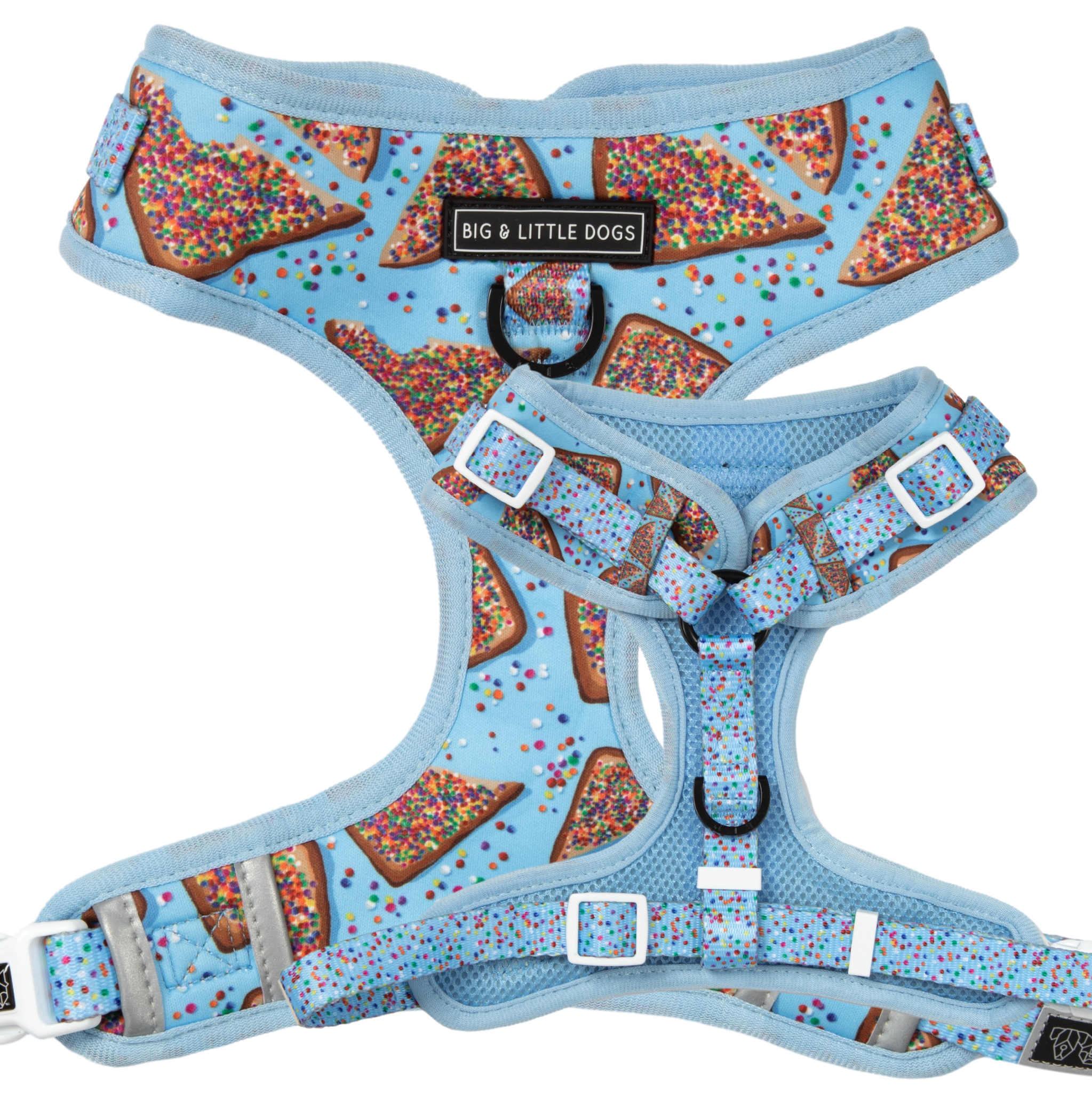Big And Little Dogs-ADJUSTABLE DOG HARNESS: Blue Fairy Bread