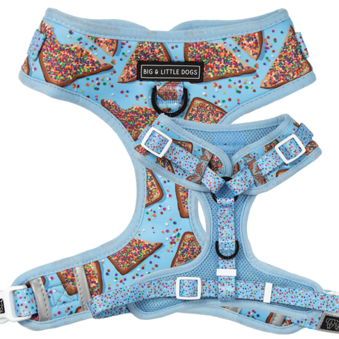 Big And Little Dogs-ADJUSTABLE DOG HARNESS: Blue Fairy Bread