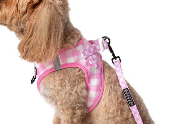 Big And Little Dogs- STEP-IN DOG HARNESS: Pink Milk Gingham