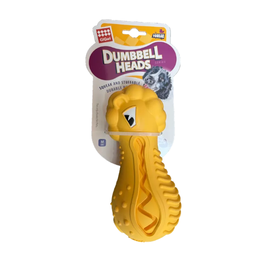 GiGwi Dumbell Heads Durable Treat Dispenser and Squeaky Toy -Lion