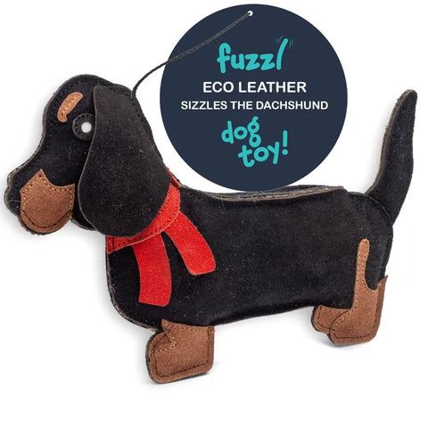 Fuzz Eco Leather Dog Toy- Sizzles The Dachshund