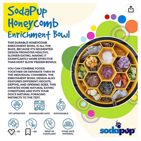Sodapup Honeycomb eBowl Slow Feeder Bowl For Dogs-Yellow