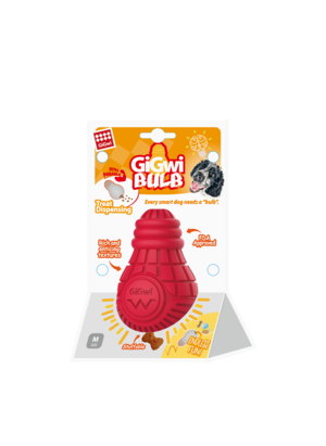 GiGwi Bulb Rubber treat dispenser, tough dog toy, suitable for power chewers. Boredom buster for dogs. Dog enrichment treat toy.