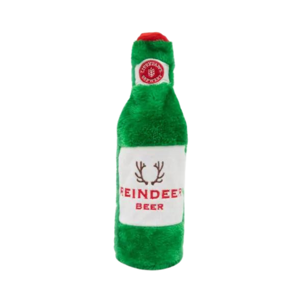 Zippy Paws Holiday Happy Hour Crusherz Dog Toy- Reindeer Beer