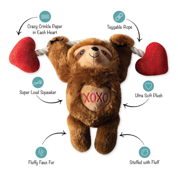 Fringe Studio Plush Squeaker Dog Toy- Beclaws I Love You Sloth