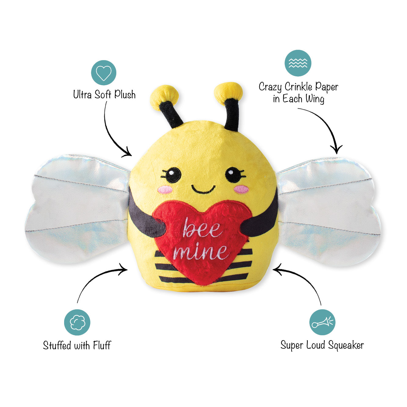 Fringe Studio Plush Squeaker Dog Toy- Buzzing For You. Valentines day themed dog toy.