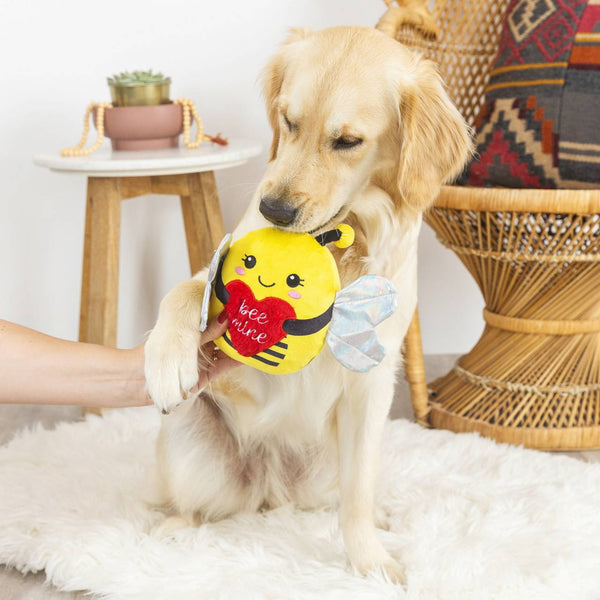 Fringe Studio Plush Squeaker Dog Toy- Buzzing For You. Valentines day themed dog toy.