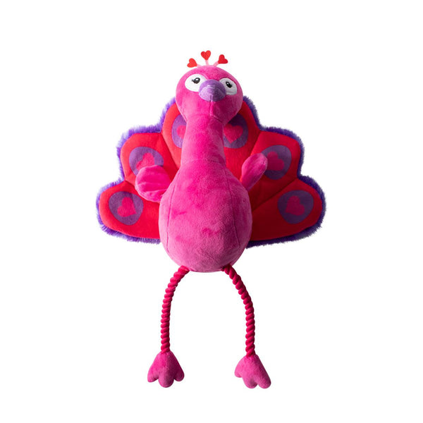 Fringe Studio Plush Squeaker Dog Toy- Queen Of Hearts Peacock. Valentines Day themed dog toy.