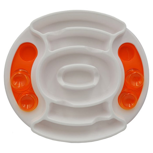 Slow down your eager eater with Scream® Slow Feed Puzzle Bowl. This Interactive bowl is a slow feeder and puzzle toy in one! The middle of the bowl acts as a slow feeder and the sides are an interactive puzzle game. Dog Enrichment.