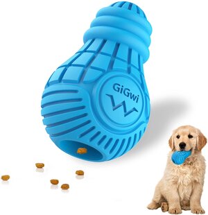 GiGwi Bulb Treat dispenser for dog. Tough dog toy for power chewers. Boredom buster treat toy for dogs providing enrichment for dogs.