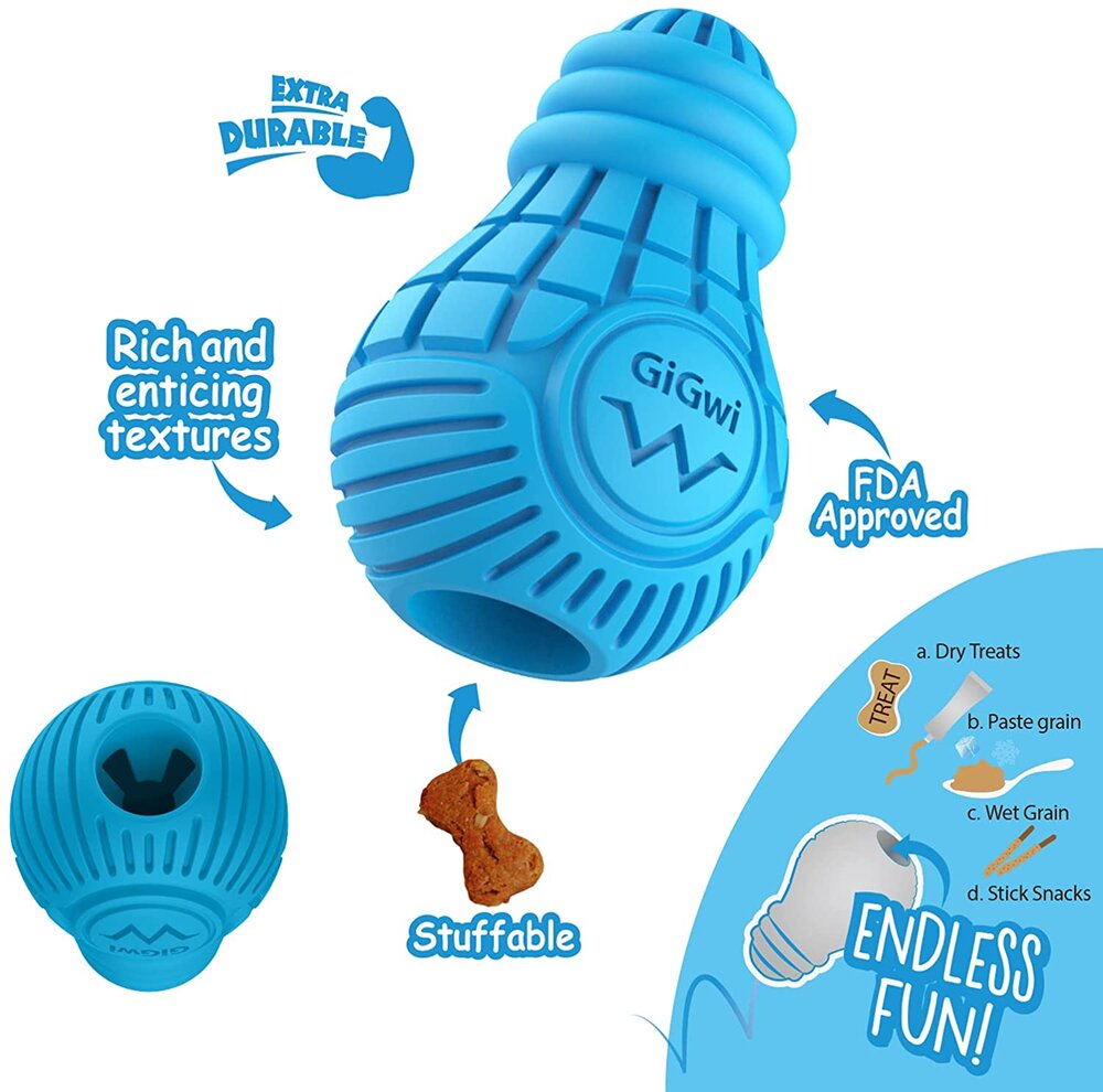 Dog Enrichment, Dog Slow Feeder and treat dispenser toy. Boredom Busting dog Toy. GiGwi Bulb treat dispensing enrichment dog toy for dogs.