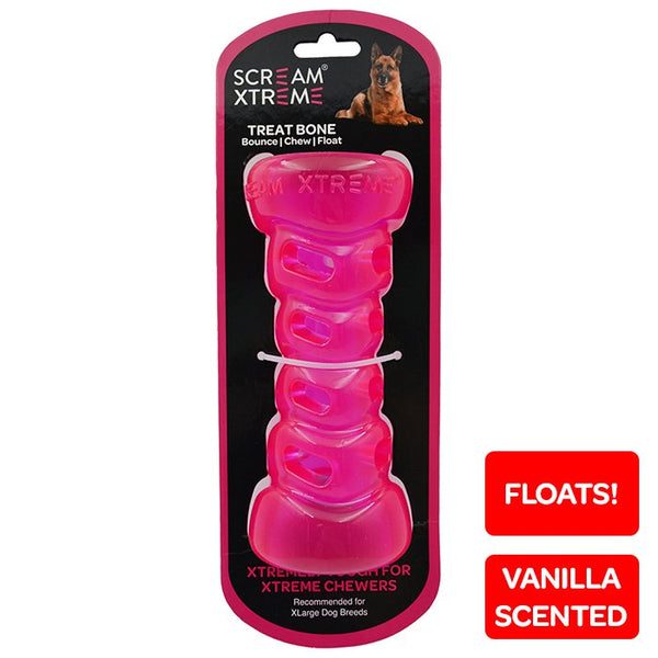 Scream Xtreme Treat Bone Loud Pink XL Tough Dog Toy for Power Chewers
